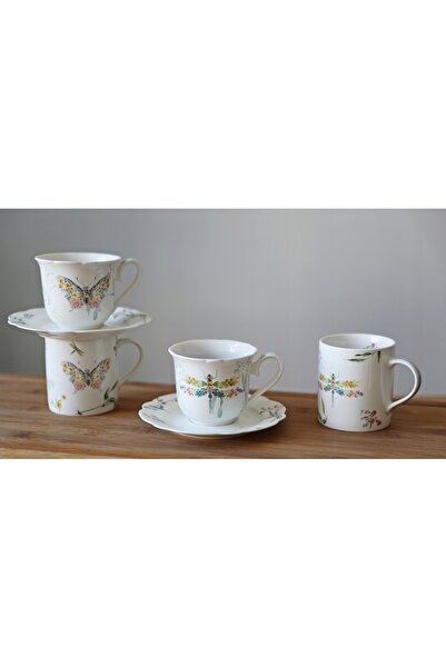 NO BRAND Căni ceramice 300 ml cu design fluture și libelulă, set PAPILLON 2 p...