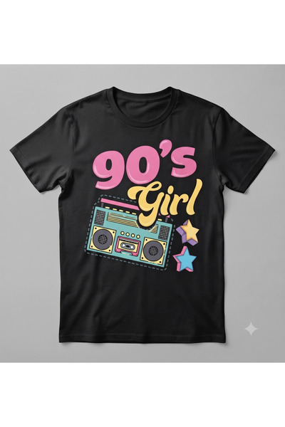 Huw 90's Girl Printed Unisex Crew Neck Cotton Oversize Boyfriend T-Shirt