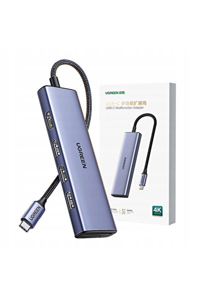 Ugreen HUB 6-în-1 USB-C la HDMI / USB-A / adaptor cititor de carduri SD TF - gri