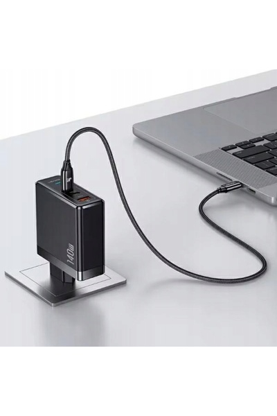 NO BRAND USAMS 2xUSB-C+1xUSB T52 PD140W PD US-CC168 Încărcător de rețea + Cab...