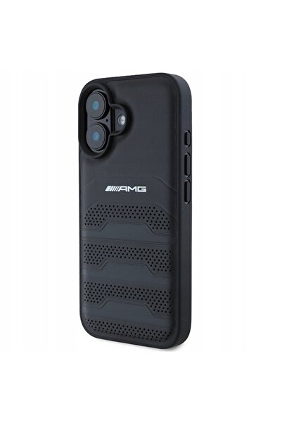 NO BRAND Husă pentru iPhone 16, Piele AMG cu linii în relief, Logo negru, car...
