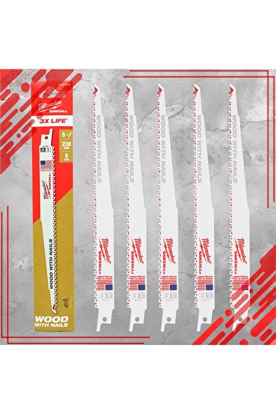 Milwaukee Lamă de ferăstrău sabie pentru lemn, cu cuie, 230mm - 5 bucăți