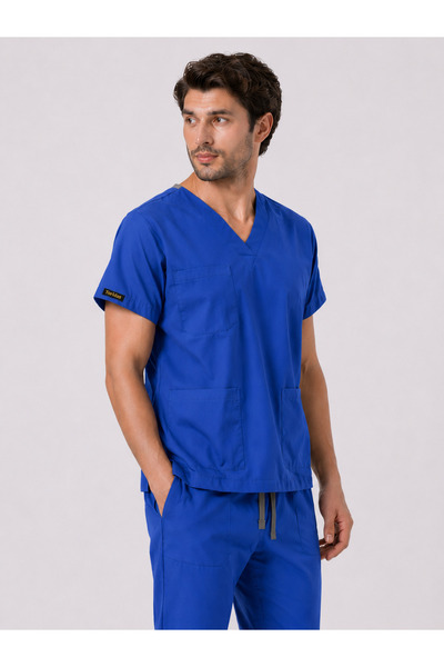 Toridas Bluză medicală unisex pentru femei și bărbați, albastru Saks, cu deco...
