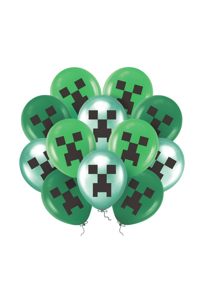 PartyPal Σετ Μπαλονιών Λάτεξ Green Gaming/Pixels, 12 τεμάχια, 30 εκ.