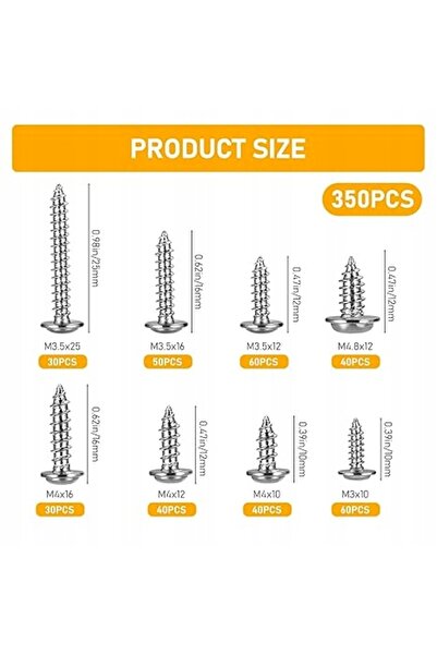 NO BRAND Șuruburi autofiletante pentru metal și lemn 350 bucăți Phillips M3 M...