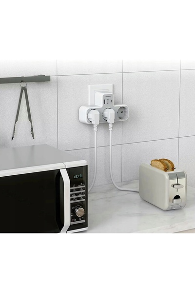 TESSAN Distribuitor de priză de perete cu 3 prize AC, 2 porturi USB și USB-C