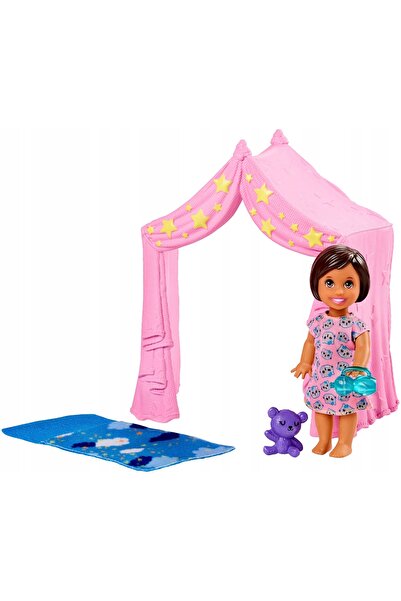 Barbie Set de joacă LALKA NANNY fetiță + ursuleț + cort FXG97