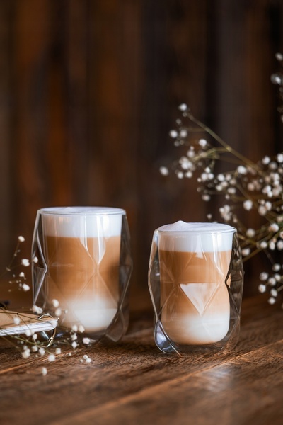 NO BRAND VIALLI 2 Pahare termice cafea latte suc apă GEO 250 ML AMEFA LINGURI
