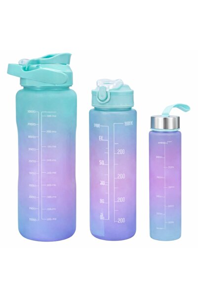 Teno Set de sticle de apă motivaționale, 3 piese, Tritan fără BPA, 2000ml/900...