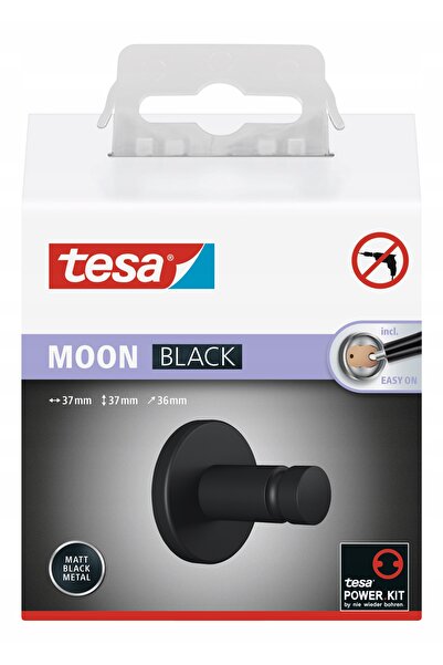 Tesa MOON BLACK Suport autoadeziv metalic pentru prosoape de baie