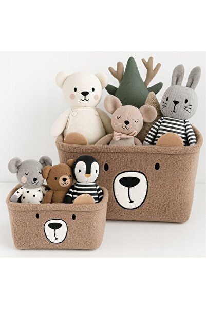 KIDS COLLECTION Coșuri de depozitare pentru jucării de pluș, maro, set de 2, ...