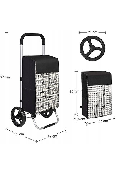 SONGMICS CĂRUCIOR DE CUMPĂRĂTURI CU SAC PLIABIL DE 40 L, ROBUST, PE ROȚI