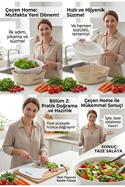 ÇEÇEN HOME Practical Kitchen Set 3-in-1 Vegetable and Fruit Washing Basin wit...