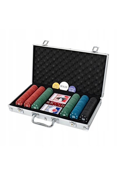 NO BRAND SET DE JOC DE POKER CLASIC XXL, 300 JETONE, 2 PACHETE DE CĂRȚI, VALI...