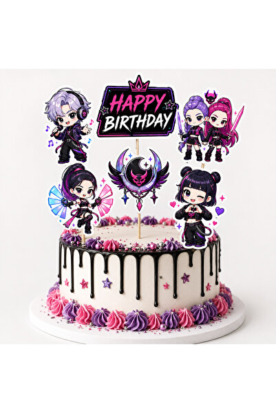 GREATOY 6-Pack K-Pop Demon Hunters Themed Cake Picks Happy Birthday Cake Deco...
