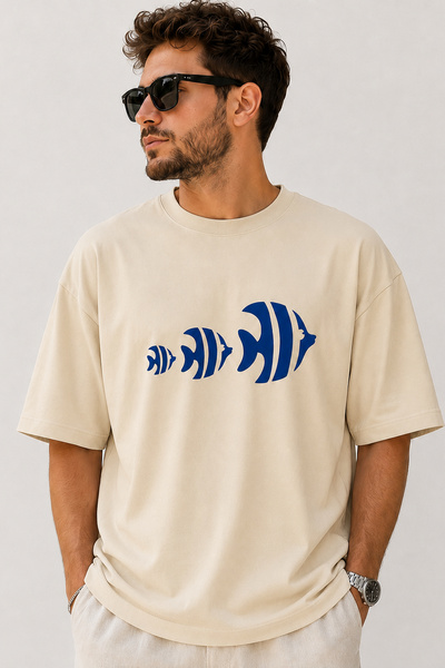 ArtYus Blue Tropical Fish Printed Crew Neck Casual Unisex Oversize Sea Themed...