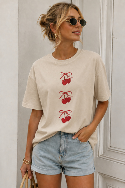 ArtYus Cherry Printed Crew Neck Casual Unisex Oversize T-Shirt - Fruit-Themed...