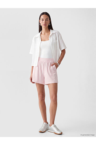 LC Waikiki Peak New Season Pink Elastic Waist Stoned Soft Touch Women's Shorts