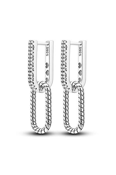 Choice7 KTE123 Earrings 925 Sterling Silver Hoop Earring Sparkling Pavé U-Sha...