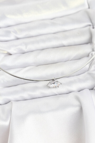 deluxe takı ve giyim Brass Silver Color Choker Model Zircon Stone Women's Nec...