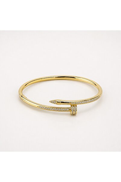 velve Elegant fixed gold bracelet, classic nail pattern with shining crystals...