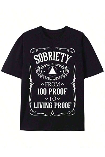 NOURAM Anniversary-Shirt Sobriety - Black With White Graphic Design, Featurin...