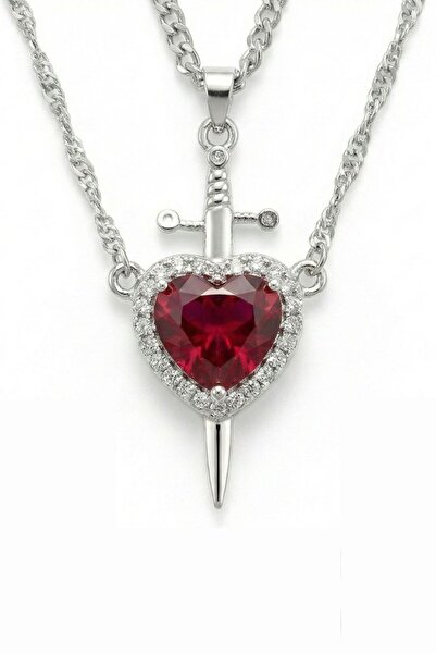 The Jewel Heart Σετ Κολιέ για Ζευγάρια Heart-Sword Ασημί, Ανοξείδωτο Ατσάλι, ...