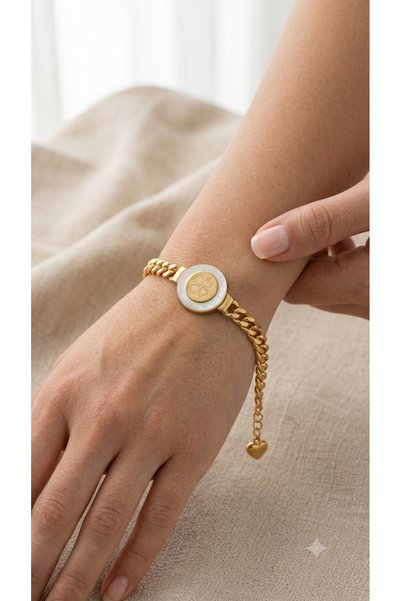 Bymiel Gold Color Lookalike Clover Figured Thick Chain 316L Steel Bracelet – ...