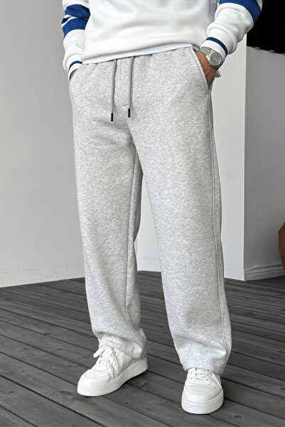 STRAVON Men's Gray Relaxed Fit Wide Leg Elastic Waist Winter Sweatpants