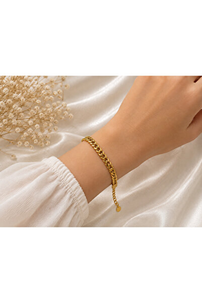 Bymiel Gold Color Fish Back Chain 316L Steel Bracelet – Women's Thick Chain B...