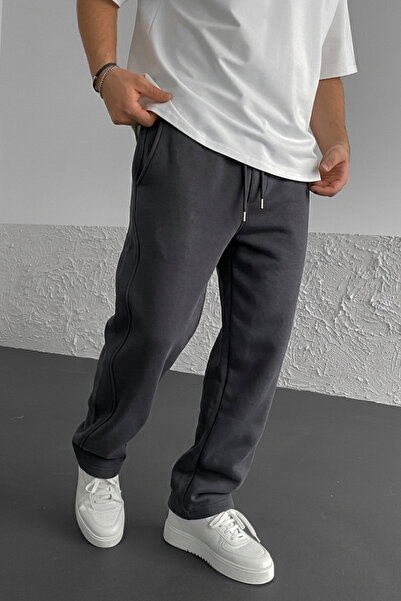 STRAVON Men's Smoked Baggy Sweatpants 3 Thread Oversize Straight Leg with Bac...