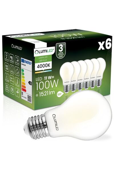 Lumiled 6x Bec LED E27 A60 11W = 100W 1521lm 4000K Neutru 360 °   FILAMENT