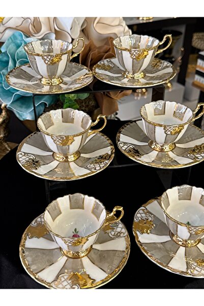 LOKMAN ZÜCCACİYE SHOWROOM 6-Piece Original Gold-Plated Gray Patterned 24K Han...
