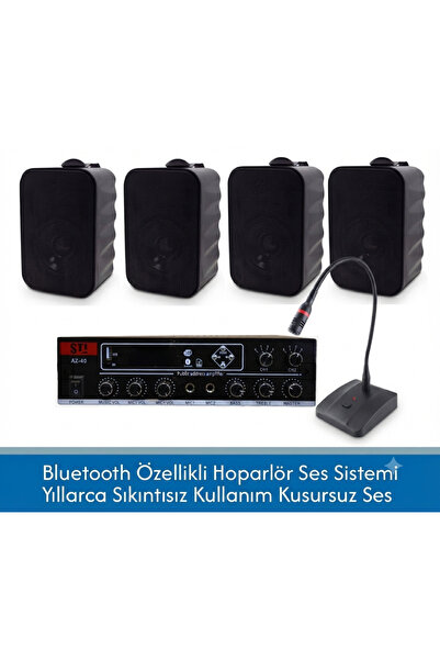 STİ Cafe ve Ofisler İçin Hazır Ses Paketi: 4'lü Duvar Hoparlör Mikrofon ve Bl...