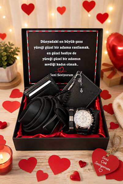expreshediye Sevgiliye Özel Premium Hediye Seti – Kemer, Cüzdan, Kartlık, Saa...