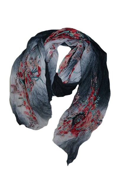 OEM Esarfa mare realizata din vascoza, neagra cu design viu colorat