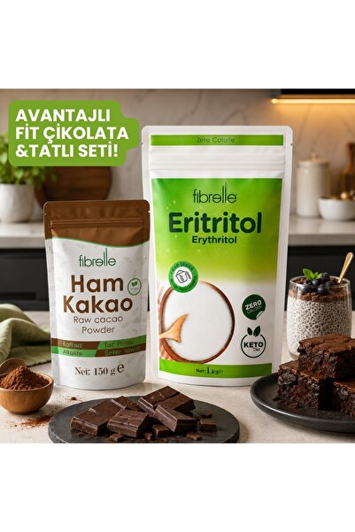 Fibrelle Ketojenik Tatlı & Çikolata Seti: 1 kg Kalorisiz Eritritol + 150 g İş...
