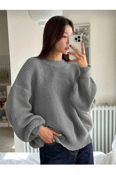H&E LUXURY DESIGN Women's Oversize Crew Neck Knitwear Sweater Loose Long Slee...