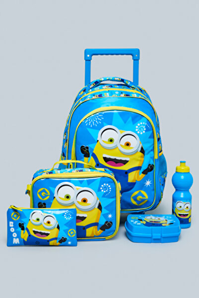 R&B 5 Pack Minions Print Trolley Backpack Set - 16"