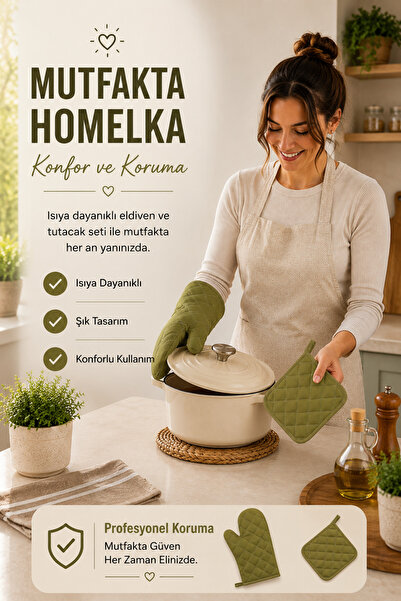 HOMELKA طقم قفازات ومقابض للفرن باللون الأخضر الفاتح، مقاوم للحرارة، مانع للا...