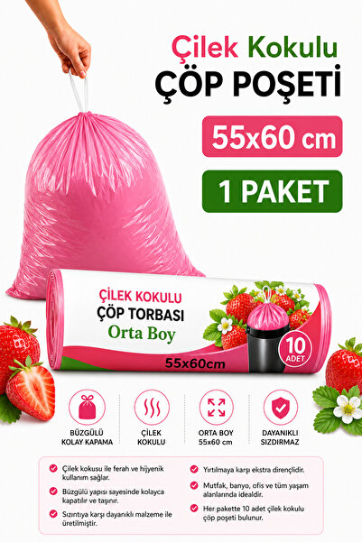 ARVALE Medium Size 55X60 Strawberry Scented Drawstring Garbage Bag 10 Pieces ...