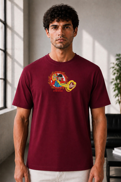 FAUNION Unisex Oversize Embroidered Doctor Strange Design 100% Cotton T-Shirt