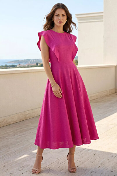 Aryena Fuchsia Women's Crew Neck Kiloş Dress