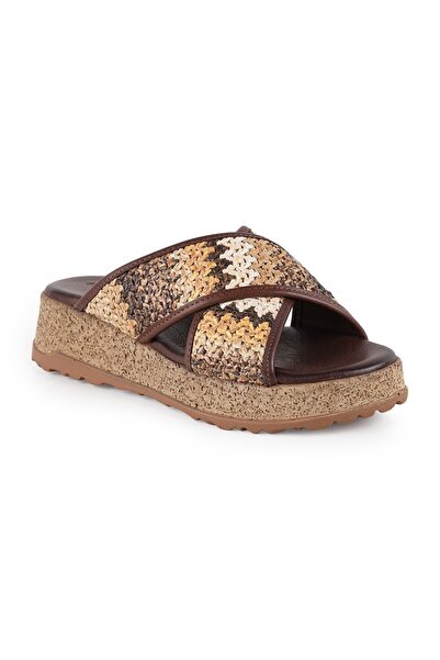 Mammamia Women's Slippers Daily Cork Filled Sole Anatomical Knitted Cross Str...
