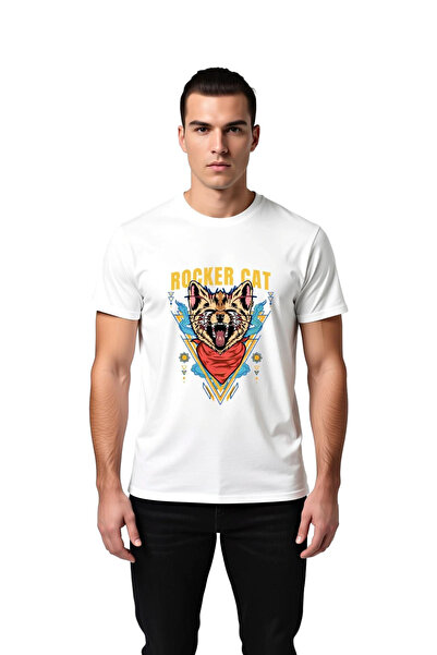 PayBuy Men's Rocker Cat Graphic Printed Short Sleeve T-Shirt 100% Cotton Musi...
