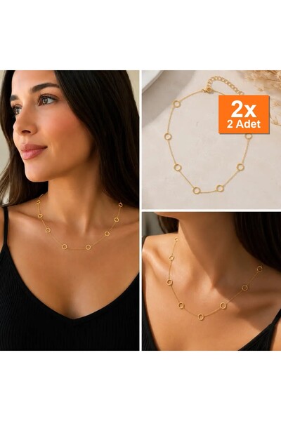 Bozhi Gold Color Minimal Hoop Detailed Chain Necklace – Elegant Everyday Steel