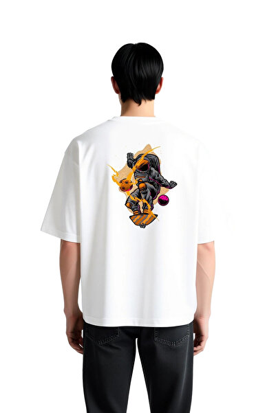 PayBuy Men's Oversize T-Shirt Astronaut Flying on a Skateboard Printed Crew N...