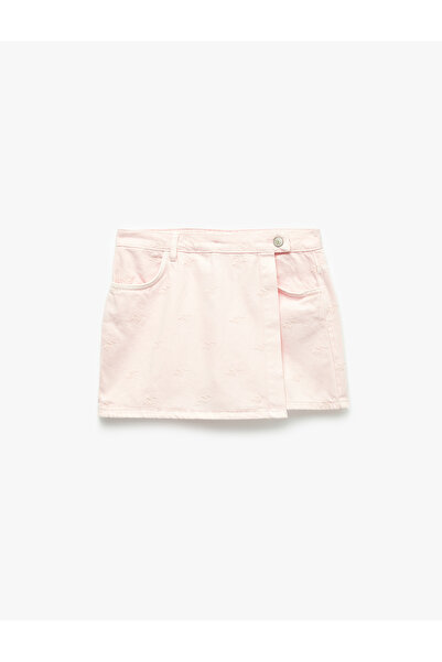 Koton Normal Waist Cotton Embroidered Buttoned Mini Skirt with Embroidery