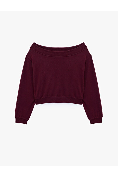 Koton Comfortable Fit Soft Textured Off-The-Shoulder Boat Neck Long Sleeve T-...