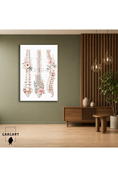 GAAGART Tekli Dikey Kanvas Tablo Üç Görünümlü Çiçekli Omurga Anatomisi Medika...
